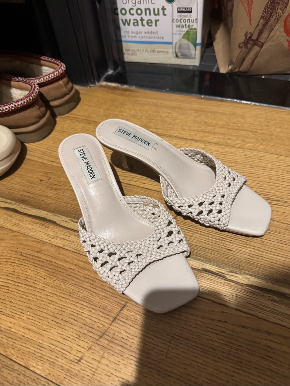 Steve Madden Cream Woven Slip-On Mules
